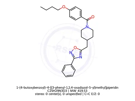 Chemical structure of 1-(4-butoxybenzoyl)-4-[(3-phenyl-1,2,4-oxadiazol-5-yl)methyl]piperidine