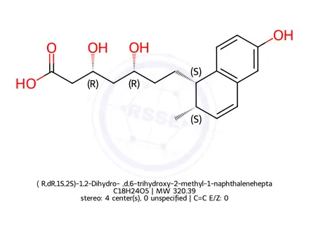 Chemical structure of (βR,dR,1S,2S)-1,2-Dihydro-β,d,6-trihydroxy-2-methyl-1-naphthaleneheptanoic Acid Sodium Salt(Pravasta