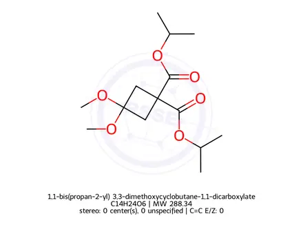 Chemical structure of 1,1-bis(propan-2-yl) 3,3-dimethoxycyclobutane-1,1-dicarboxylate