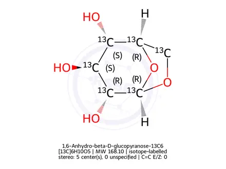 Chemical structure of 1,6-anhydro-β-D-[UL-13C6]glucose