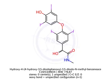 Chemical structure of α-Hydroxy-4-(4-hydroxy-3,5-diiodophenoxy)-3,5-diiodo-N-methyl-benzeneacetamide