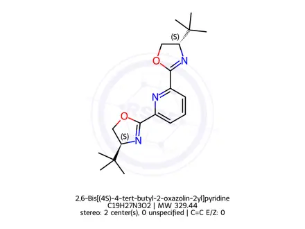 Chemical structure of 2,6-Bis[(4S)-4-tert-butyl-2-oxazolin-2yl]pyridine
