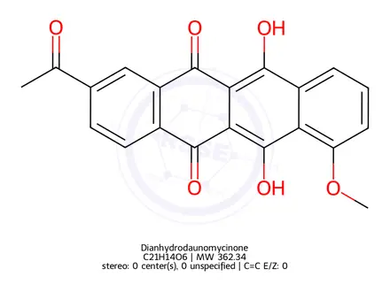 Chemical structure of Dianhydrodaunomycinone
