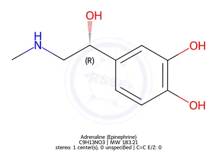 Chemical structure of Adrenaline (Epinephrine)