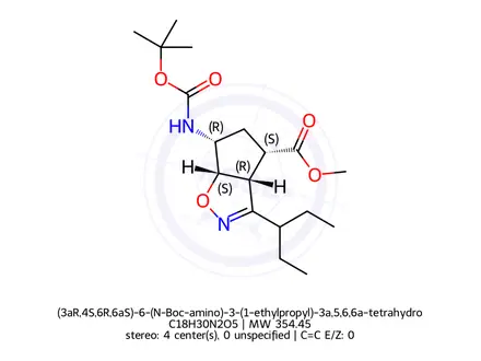 Chemical structure of (3aR,4S,6R,6aS)-6-(N-Boc-amino)-3-(1-ethylpropyl)-3a,5,6,6a-tetrahydro-4H-cyclopent[d]isoxazole-4-carboxylic Acid Methyl Ester