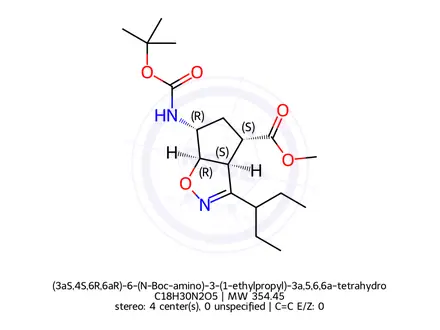 Chemical structure of (3aS,4S,6R,6aR)-6-(N-Boc-amino)-3-(1-ethylpropyl)-3a,5,6,6a-tetrahydro-4H-cyclopent[d]isoxazole-4-carboxylic Acid Methyl Ester