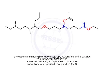 Chemical structure of 1,3-Propanediamine,N-[3-(tridecyloxy)propyl]-,branched and linear,diacetate