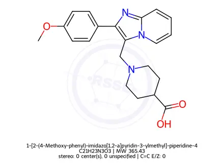 Chemical structure of 1-[2-(4-Methoxy-phenyl)-imidazo[1,2-a]pyridin-3-ylmethyl]-piperidine-4-carboxylic acid