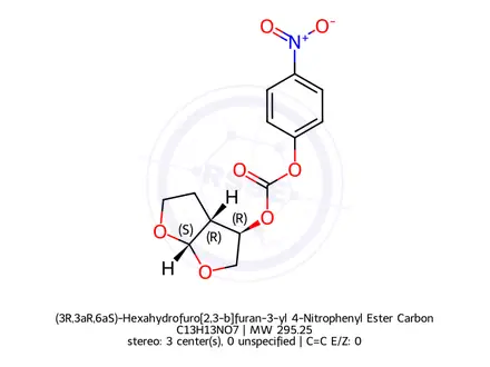 Chemical structure of (3R,3aR,6aS)-Hexahydrofuro[2,3-b]furan-3-yl 4-Nitrophenyl Ester Carbonic Acid