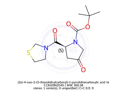 Chemical structure of (2s)-4-oxo-2-(3-thiazolidinylcarbonyl)-1-pyrrolidinecarboxylic acid tert-butyl ester