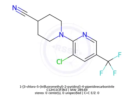 Chemical structure of 1-[3-chloro-5-(trifluoromethyl)-2-pyridinyl]-4-piperidinecarbonitrile