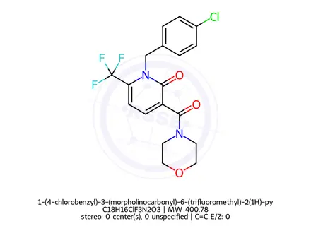 Chemical structure of 1-(4-chlorobenzyl)-3-(morpholinocarbonyl)-6-(trifluoromethyl)-2(1H)-pyridinone