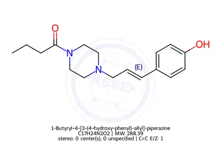 Chemical structure of 1-Butyryl-4-[3-(4-hydroxy-phenyl)-allyl]-piperazine