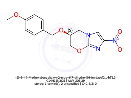 Chemical structure of (S)-6-((4-Methoxybenzyl)oxy)-2-nitro-6,7-dihydro-5H-imidazo[2,1-b][1,3]oxazine