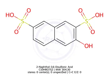 Chemical structure of 2-Naphthol-3,6-Disulfonic Acid