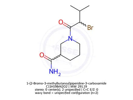 Chemical structure of 1-(2-Bromo-3-methylbutanoyl)piperidine-3-carboxamide