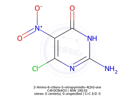 Chemical structure of 2-Amino-6-chloro-5-nitropyrimidin-4(1H)-one