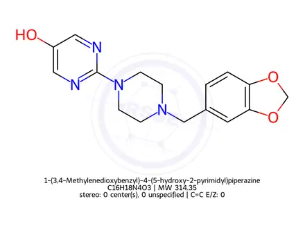 Chemical structure of 1-(3,4-Methylenedioxybenzyl)-4-(5-hydroxy-2-pyrimidyl)piperazine