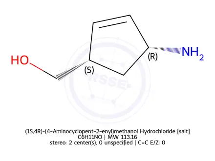 Chemical structure of (1S,4R)-(4-Aminocyclopent-2-enyl)methanol Hydrochloride