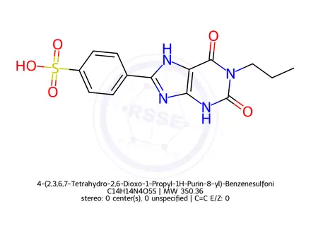 Chemical structure of 4-(2,3,6,7-Tetrahydro-2,6-Dioxo-1-Propyl-1H-Purin-8-yl)-Benzenesulfonic Acid