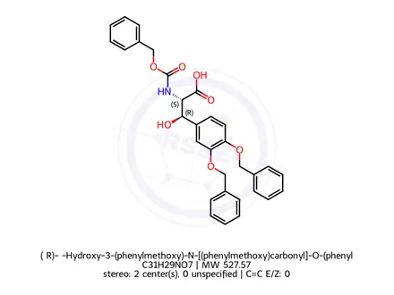 Chemical structure of (βR)-β-Hydroxy-3-(phenylmethoxy)-N-[(phenylmethoxy)carbonyl]-O-(phenylmethyl)-L-tyrosine