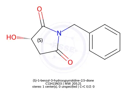 Chemical structure of (S)-1-benzyl-3-hydroxypyrrolidine-2,5-dione