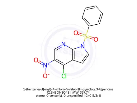 Chemical structure of 1-(benzenesulfonyl)-4-chloro-5-nitro-1H-pyrrolo[2,3-b]pyridine