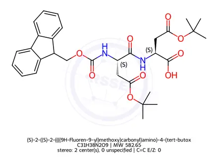 Chemical structure of (S)-2-((S)-2-((((9H-Fluoren-9-yl)methoxy)carbonyl)amino)-4-(tert-butoxy)-4-oxobutanamido)-4-(tert-butoxy)-4-oxobutanoic Acid