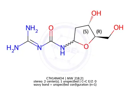 Chemical structure of D-2’-Deoxyribofuranosyl-3-guanylurea (α/β-Mixture)
