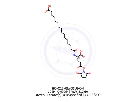 Chemical structure of HO-C16-Glu(OSU)-OH
