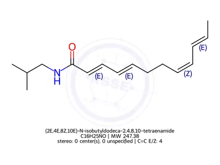 Chemical structure of (2E,4E,8Z,10E)-N-isobutyldodeca-2,4,8,10-tetraenamide