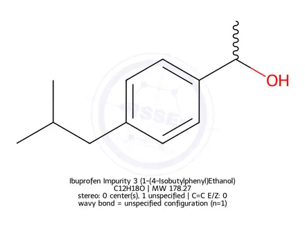 Chemical structure of Ibuprofen Impurity 3 (1-(4-Isobutylphenyl)Ethanol)