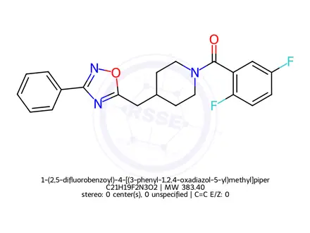 Chemical structure of 1-(2,5-difluorobenzoyl)-4-[(3-phenyl-1,2,4-oxadiazol-5-yl)methyl]piperidine