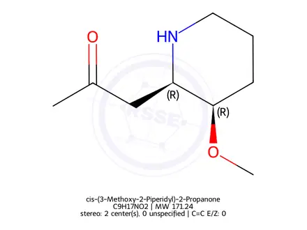 Chemical structure of cis-(3-Methoxy-2-Piperidyl)-2-Propanone