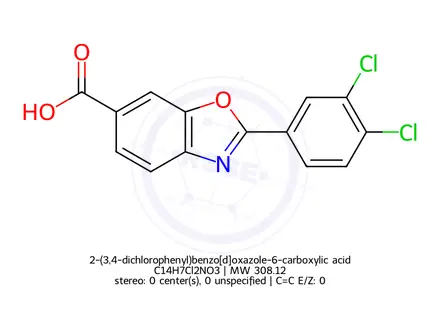 Chemical structure of 2-(3,4-dichlorophenyl)benzo[d]oxazole-6-carboxylic acid