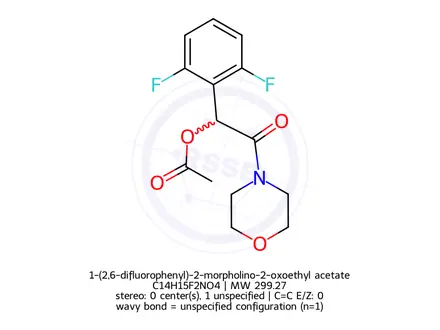 Chemical structure of 1-(2,6-difluorophenyl)-2-morpholino-2-oxoethyl acetate