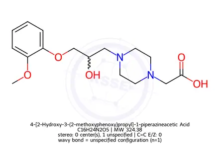 Chemical structure of 4-[2-Hydroxy-3-(2-methoxyphenoxy)propyl]-1-piperazineacetic Acid