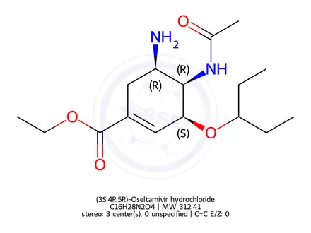 Chemical structure of (3S,4R,5R)-Oseltamivir hydrochloride