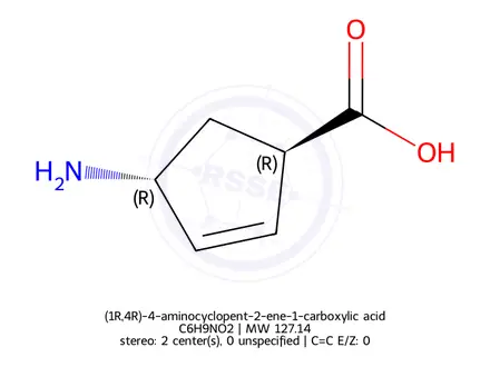 Chemical structure of (1R,4R)-4-aminocyclopent-2-ene-1-carboxylic acid