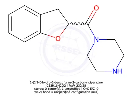 Chemical structure of 1-(2,3-Dihydro-1-benzofuran-2-carbonyl)piperazine