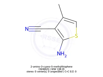Chemical structure of 2-amino-3-cyano-5-methylthiophene