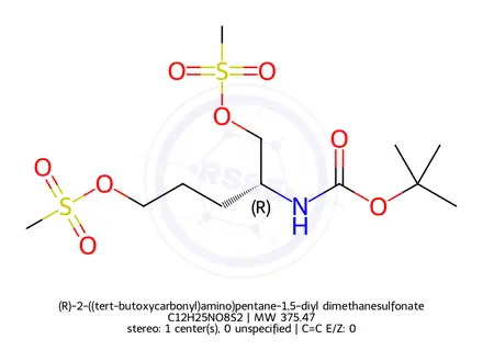 Chemical structure of (R)-2-((tert-butoxycarbonyl)amino)pentane-1,5-diyl dimethanesulfonate