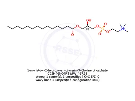 Chemical structure of 1-myristoyl-2-hydroxy-sn-glycerin-3-Choline phosphate