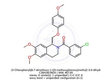 Chemical structure of (3-Chlorophenyl)(6,7-dimethoxy-1-((4-methoxyphenoxy)methyl)-3,4-dihydroisoquinolin-2(1H)-yl)methanone