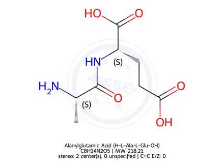 Chemical structure of Alanylglutamic Acid (H-L-Ala-L-Glu-OH)