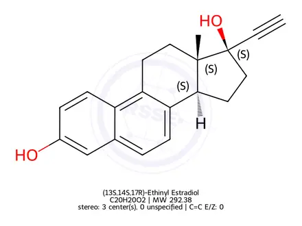 Chemical structure of (13S,14S,17R)-Ethinyl Estradiol