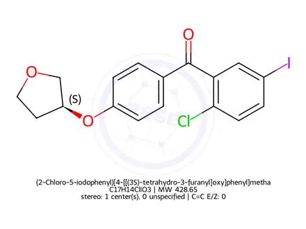 Chemical structure of (2-Chloro-5-iodophenyl)[4-[[(3S)-tetrahydro-3-furanyl]oxy]phenyl]methanone