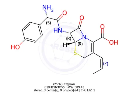Chemical structure of (2S,3Z)-Cefprozil