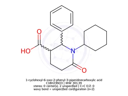 Chemical structure of 1-cyclohexyl-6-oxo-2-phenyl-3-piperidinecarboxylic acid