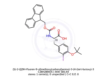 Chemical structure of (S)-2-((((9H-Fluoren-9-yl)methoxy)carbonyl)amino)-3-(4-(tert-butoxy)-3-iodophenyl)propanoic acid